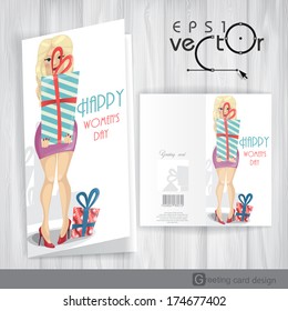 Greeting Card Design, Template. Happy Women's Day, March 8. Vector Illustration. Eps 10.