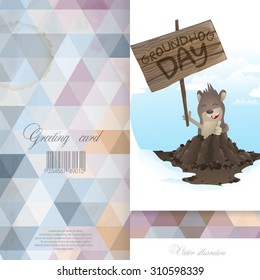 Greeting Card Design, Template. Happy Groundhog Day.  Vector Illustration. Eps 10.
