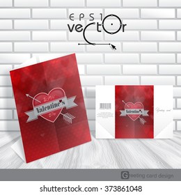 Greeting Card Design, Template. Happy Valentines Day.  Vector Illustration. Eps 10