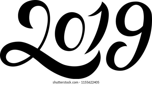 Greeting card design template with lettering/ calligraphy for 2019 New Year of the Pig. Isolated hand drawn lettering white background. Vector illustration for vinter holidays.