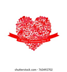 Greeting card design template with many heart for Happy Valentines Day. Isolated on white background. Vector illustration.