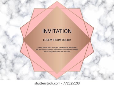 Greeting card design template, Minimal banner and cover with marble texture and geometric golden foil detail background, Simple style also modern and elegant, Easy to customize it to fit your need.