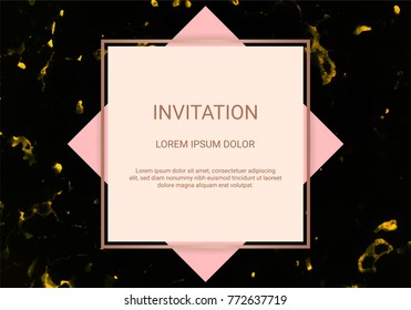Greeting card design template, Minimal banner and cover with marble texture and geometric golden foil detail background, Simple style also modern and elegant, Easy to customize it to fit your need.