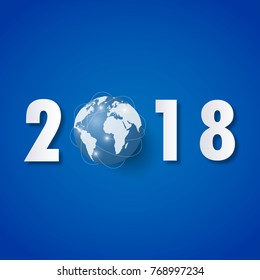 Greeting card design template with Modern Text for 2018 New Year of the Dog. Color number 2018 drawn lettering on colorful background. Vector illustration
