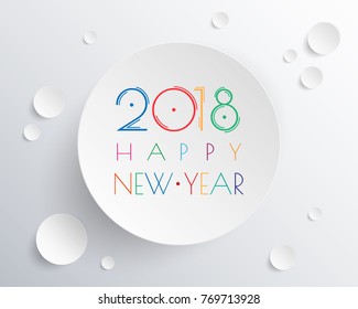 Greeting card design template with Modern Text for 2018 New Year of the Dog. Color number 2018 drawn lettering on colorful background. Vector illustration.
