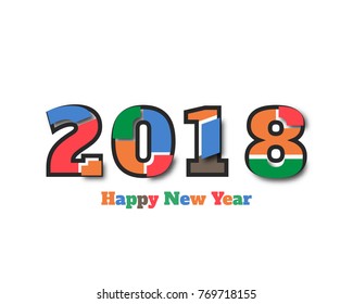 Greeting card design template with Modern Text for 2018 New Year of the Dog. Color number 2018 drawn lettering on colorful background. Vector illustration.