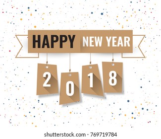 Greeting card design template with Modern Text for 2018 New Year of the Dog. Color number 2018 drawn lettering on colorful background. Vector illustration.