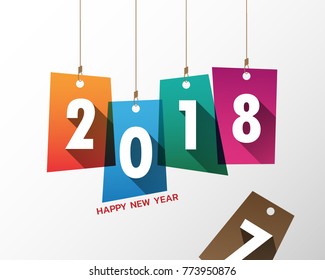 Greeting card design template with Modern Text for 2018 New Year of the Dog. Color number 2018 drawn lettering on colorful background. Vector illustration.
