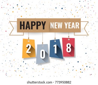 Greeting card design template with Modern Text for 2018 New Year of the Dog. Color number 2018 drawn lettering on colorful background. Vector illustration.
