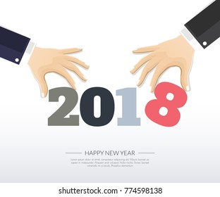 Greeting card design template with Modern Text for 2018 New Year of the Dog. Color number 2018 drawn lettering on colorful background. Vector illustration.