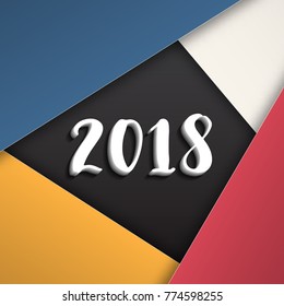 Greeting card design template with Modern Text for 2018 New Year of the Dog. Color number 2018 drawn lettering on colorful background. Vector illustration.