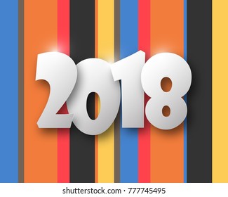 Greeting card design template with Modern Text for 2018 New Year of the Dog. Color number 2018 drawn lettering on colorful background. Vector illustration.