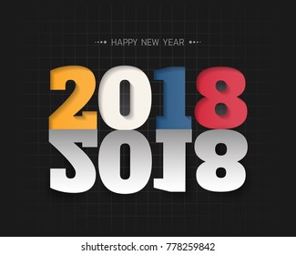 Greeting card design template with Modern Text for 2018 New Year of the Dog. Color number 2018 drawn lettering on colorful background. Vector illustration.