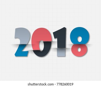 Greeting card design template with Modern Text for 2018 New Year of the Dog. Color number 2018 drawn lettering on colorful background. Vector illustration.