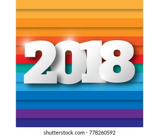 Greeting card design template with Modern Text for 2018 New Year of the Dog. Color number 2018 drawn lettering on colorful background. Vector illustration.