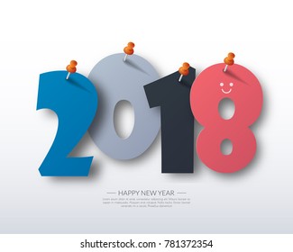 Greeting card design template with Modern Text for 2018 New Year of the Dog. Color number 2018 drawn lettering on colorful background. Vector illustration.