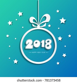 Greeting card design template with Modern Text for 2018 New Year of the Dog. Color number 2018 drawn lettering on colorful background. Vector illustration.