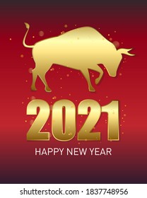 Greeting card design template. New 2021 bull symbol on a red background. Zodiac sign for greeting card, invitation, posters, banners, calendar