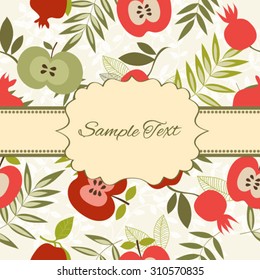 Greeting card design template. Pomegranate and apple vector background. Jewish New yaer card.