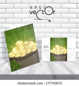 Greeting Card Design, Template. St. Patrick's Day. Pot Of Gold. Vector Illustration. Eps 10.