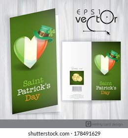 Greeting Card Design, Template. St. Patrick's Day. Irish Flag In The Shape Of A Heart. Vector Illustration. Eps 10.