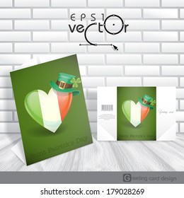 Greeting Card Design, Template. St. Patrick's Day. Irish Flag In The Shape Of A Heart. Vector Illustration. Eps 10.