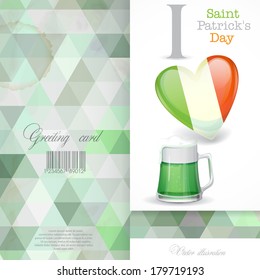 Greeting Card Design, Template. St. Patrick's Day. I Love Beer. Vector Illustration. Eps 10.