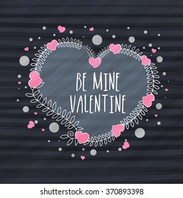 Greeting card design with text Be Mine Valentine in a heart for Happy Valentine's Day celebration.