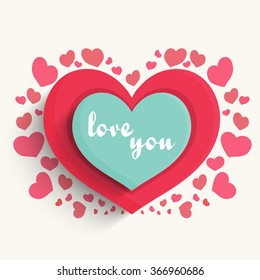 Greeting card design with text Love You on creative hearts decorated background for Happy Valentine's Day celebration.