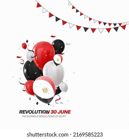 Grußkartendesign-Vektorgrafik für die ägyptische Revolution, 30. Juni - ägyptische Flagge und Ballondekorationen