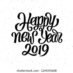 Greeting card design vector template with chinese calligraphy for 2019 Happy New Year of the Pig. Hand drawn lettering on vintage grunge background
