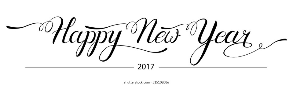 Greeting card design vector template with handwritten calligraphy for 2017 Happy New Year. Hand drawn vector lettering isolated on white. EPS 10