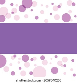 greeting card design. white background with purple circle. blank space template for text. purple polka dots. blurry background. doodle art for card, poster, banner, label, advertising, cover, logo.