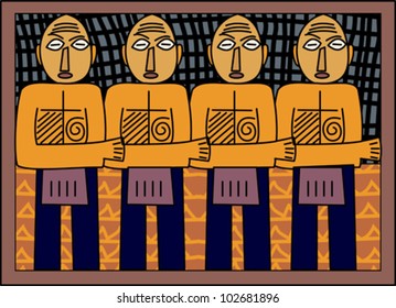 Greeting card design in a woodcut style featuring religious theme