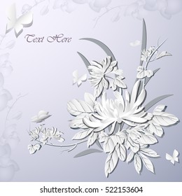Greeting card designed by paper cut flower or card with abstract background - vector illustration.