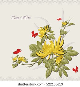 Greeting card designed by paper cut flower or card with abstract background - vector illustration.
