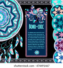 Greeting card. detailed doodles. Boho style. traditional, ethnic pattern