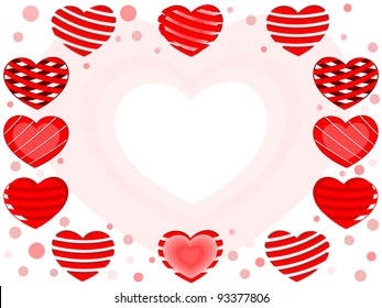 Greeting card with different and decorative heart shapes in red color with copy space for Valentines Day and other occasions.