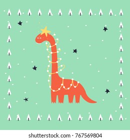 Greeting card with dinosaur. Trendy print for holidays cards.