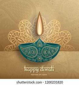 Greeting card for Diwali festival celebration in India. Vector illustration