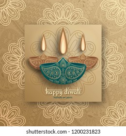 Greeting card for Diwali festival celebration in India. Vector illustration