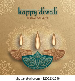 Greeting card for Diwali festival celebration in India. Vector illustration