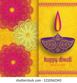 Greeting card for Diwali festival celebration in India. Vector illustration