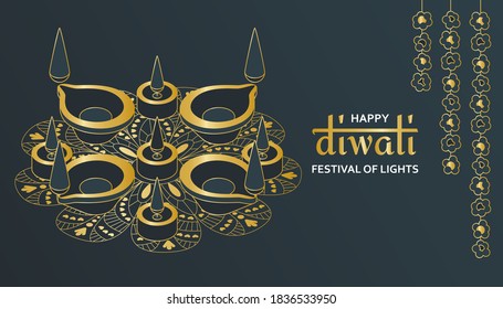 Greeting card for Diwali festival celebration in India. Vector illustration