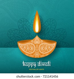 Greeting card for Diwali festival celebration in India. Vector illustration