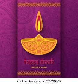 Greeting card for Diwali festival celebration in India. Vector illustration