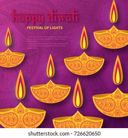 Greeting card for Diwali festival celebration in India. Vector illustration