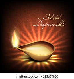 Greeting card with diya for Diwali festival in India. EPS 10.