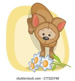 Greeting card dog with flowers