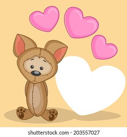 Greeting card Dog with hearts 